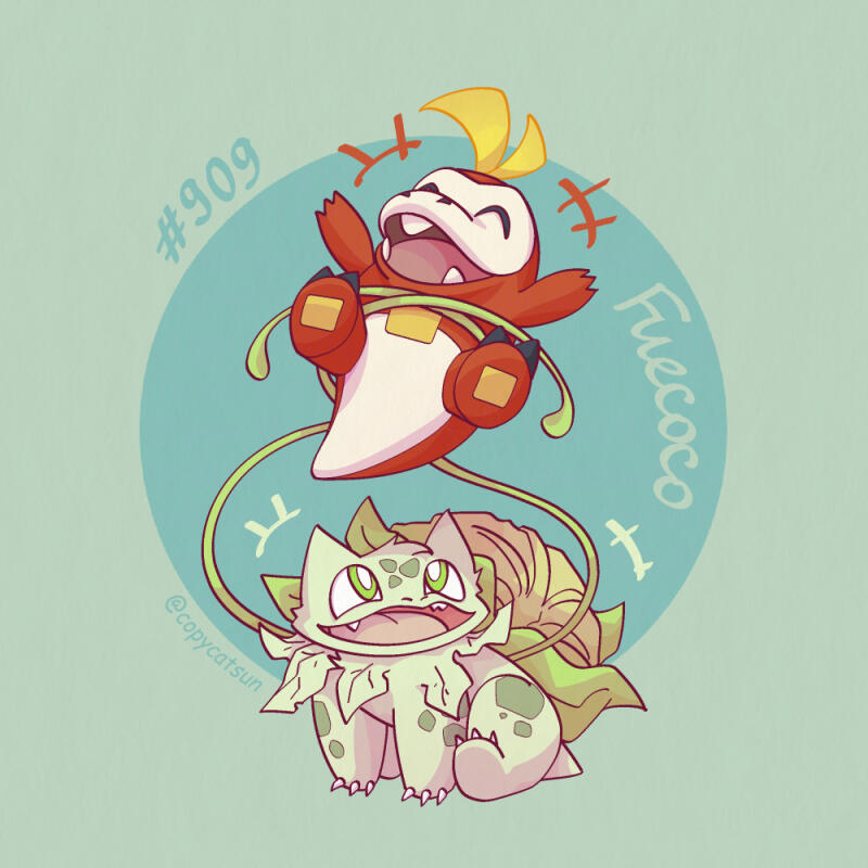 Draw 'em All! Fuecoco (one-coloured lineart with rendering)